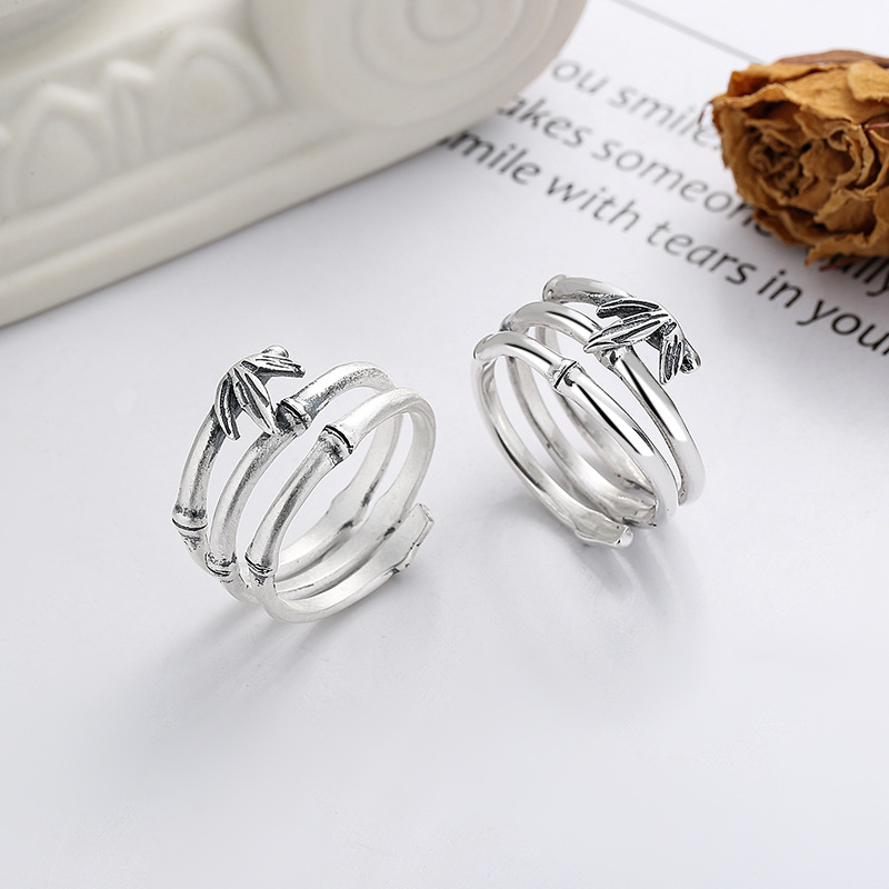 Retro bamboo matte trend creative design one size ring