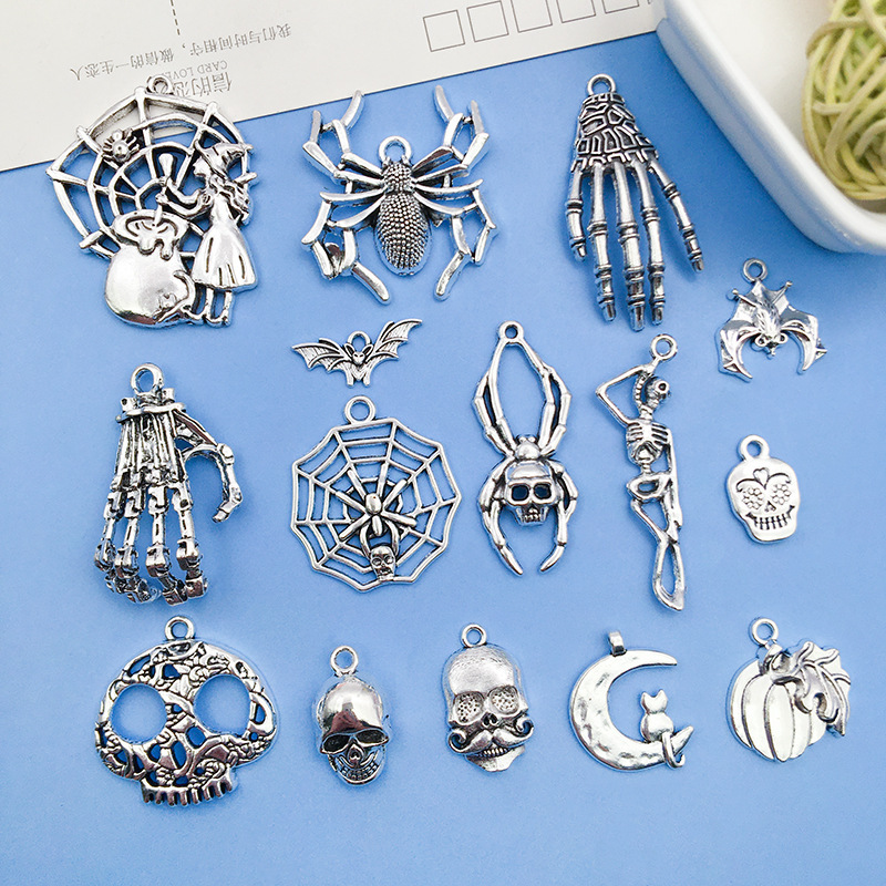 1 Xizang Silver Skull Spider Halloween Pendant DIY Bracelet Necklace Earrings Jewelry Accessories Amazon