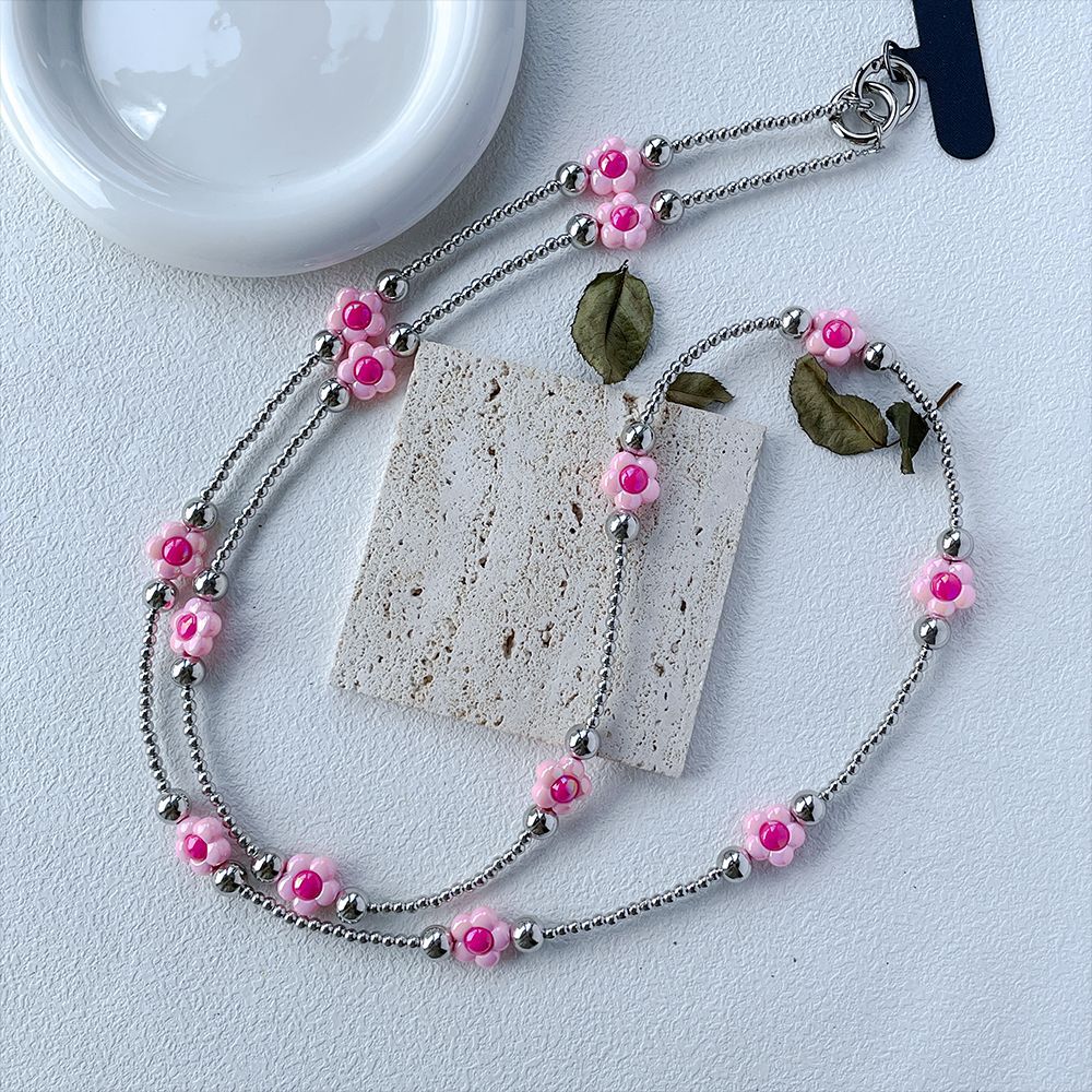 Mobile Phone Pendant Classification 1 Piece Cute Flower CCB Acrylic Beaded Mobile Phone Pendant