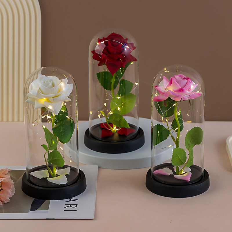 Unisex Rose unsterbliche Blume Glasabdeckung Muttertag Valentinstag Weihnachtsgeschenk Dekoration Ornamente_voghion.com