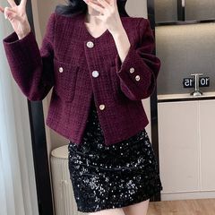 高级感简约圆领小香风短外套女2025新款休闲小众气质韩系名媛上衣