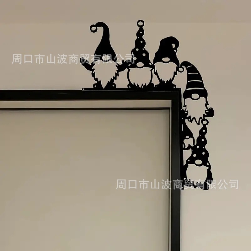 Cross-border metal classic iron Santa Claus door corner tag, dwarf silhouette decoration installed on the door