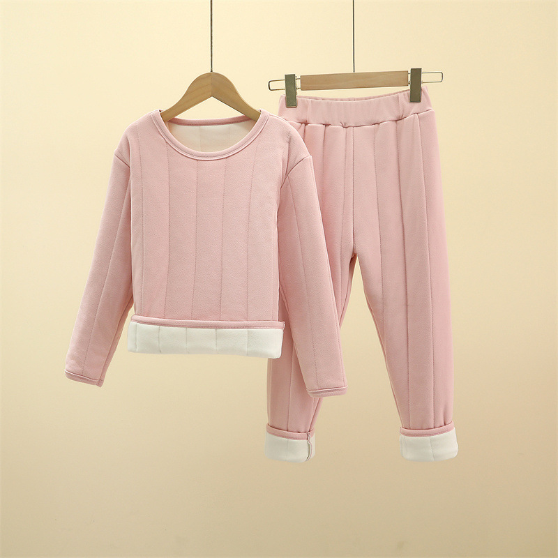 교복 유물 세트 소년과 소녀를위한 어린이 열 의류 3 층 퀼트 플러스 벨벳 두꺼운 면 의류 및 면 바지 따뜻한 바지