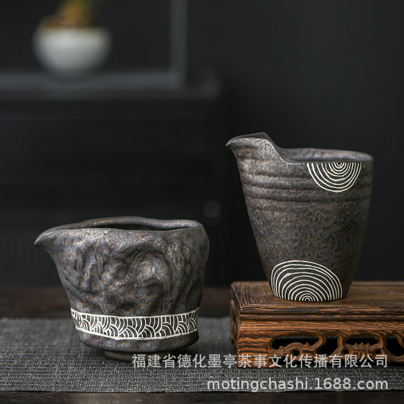 Song Yu Japanese-style coarse pottery tea sea light luxury retro handmade silver painting fair cup home gold glaze tea wholesale Song Yu Japanese-style coarse pottery tea sea light luxury retro handmade silver painting fair cup home gold glaze tea wholesale