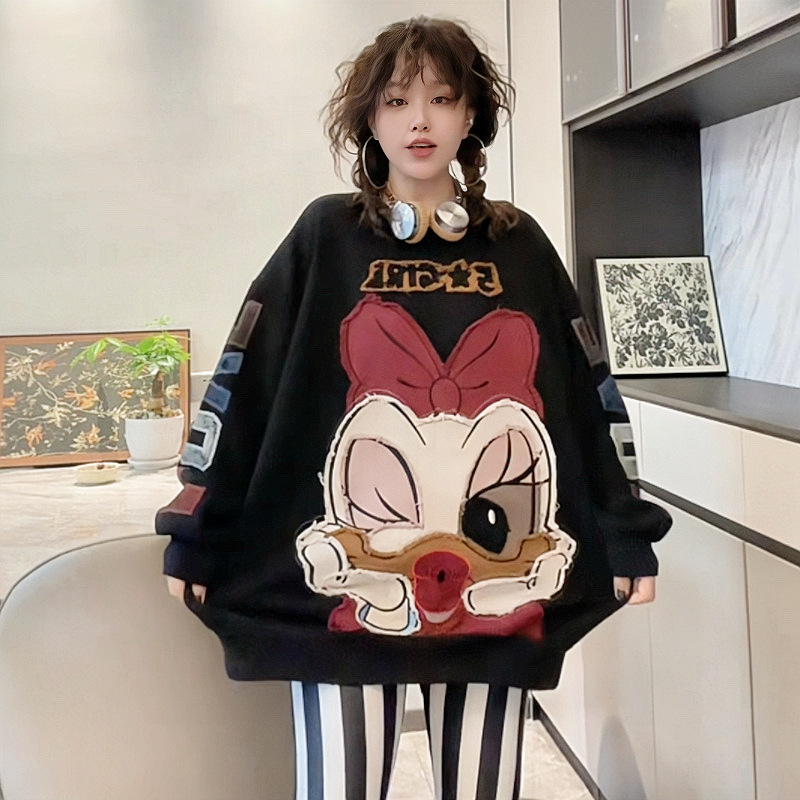 Productos europeos y camisa de terciopelo gruesa dibujos animados 2025 invierno nuevo estilo de bordado de moda media y larga suelta chaqueta de mujer en la cabeza image 7