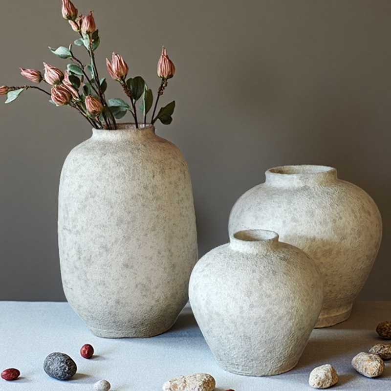 中国式のレトロな手作りの粗い陶器の花瓶の陶磁器の大きい腹の花器の大きいサイズの客間の玄関の装飾品の置物の卸売り|undefined