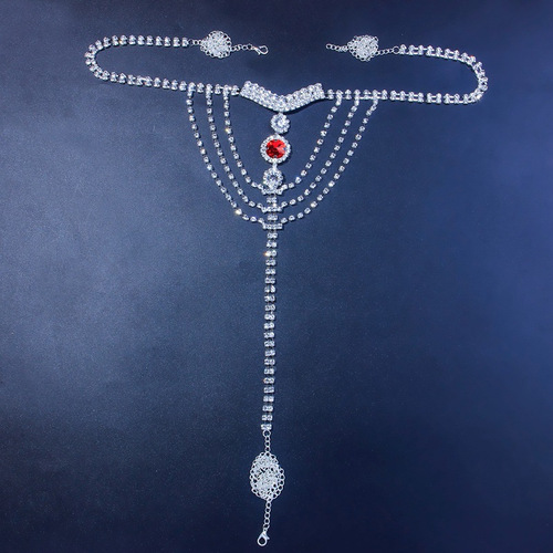 New European and American-style sexy red rhinestone breast chain and body chain set—trendy cross-border women's accessories, perfect for adding a glamorous touch to your look.