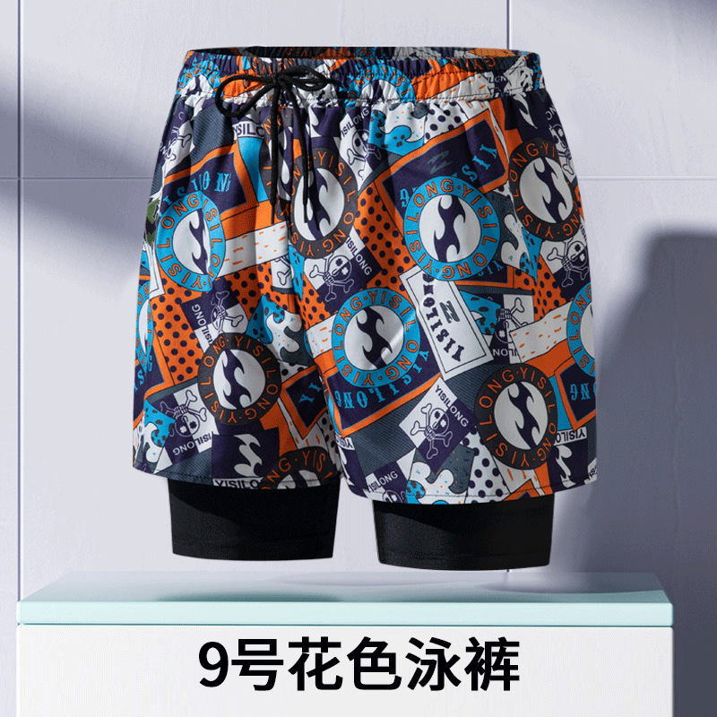 Pantalones de baño de hombre para adultos nuevos anti-vergüenza de doble capa de ángulo plano profesional de secado rápido de moda relajada alta elástica gran tamaño de arena