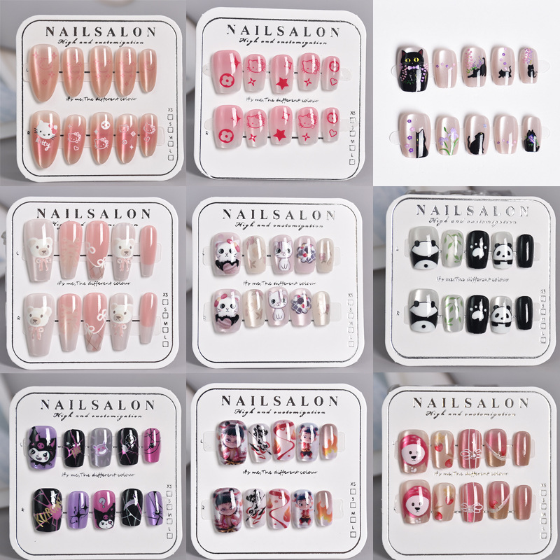 30 piezas de uñas de ojo de gato pegatinas de uñas lindas dibujos animados usar uñas niños usar productos terminados de uñas corto largos estudiantes