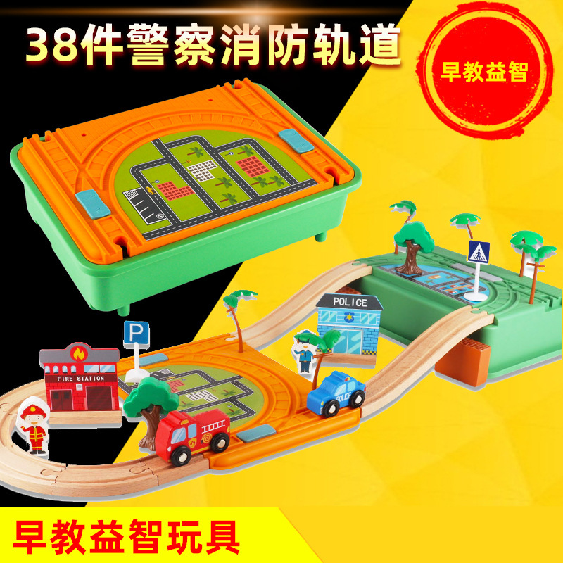 Montessori 38-Piece Police Fire Track Storage Set Educational Early Education Building Blocks Toys Kidsren's Command Center Garage