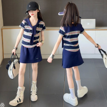 女童夏季套装2025新款儿童条纹短袖半身裙两件套百搭时尚学院风