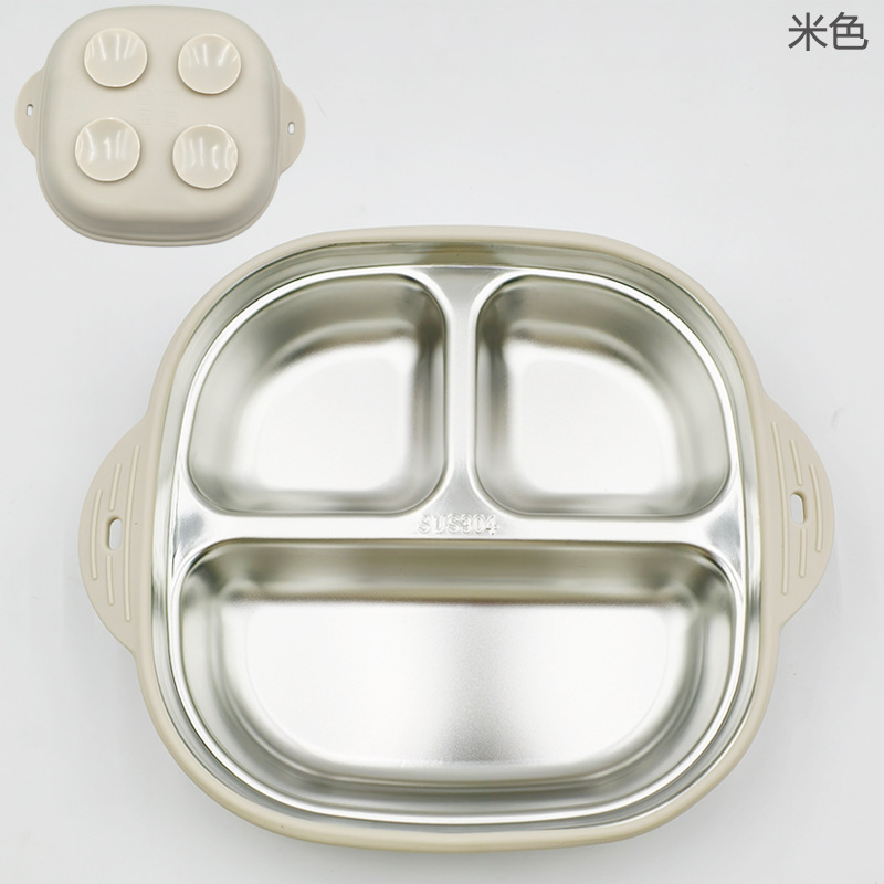 亚马逊不锈钢儿童餐盘带吸盘母婴餐具可拆卸吸盘碗宝宝304分格盘|undefined