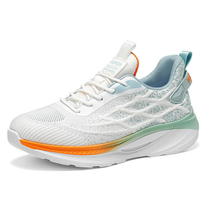 Zapatos de hombre de tejido de vuelo 2026 nuevos zapatos de deporte casuales de malla transpirables de verano para correr y aumentar la altura de los zapatos de papá blanco