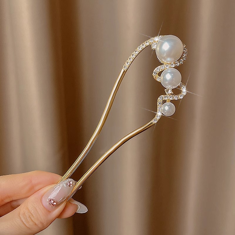 Exquisita horquilla en forma de U, mujer perezosa, artefacto de cabello, cabeza de bola, peine de cuatro dientes, peine para el cabello, temperamento, tocado fijo, horquilla