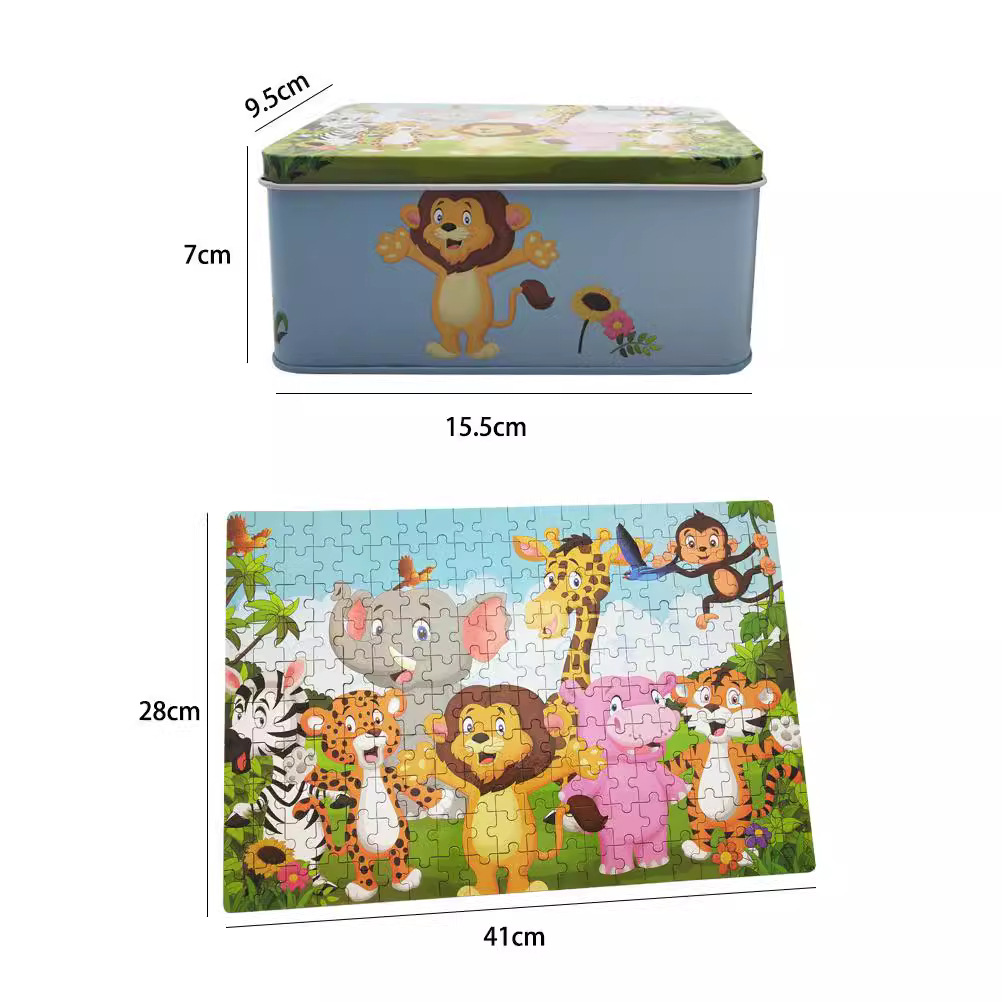 Directo de fábrica madera los niños educación temprana oversized 200 unidades rompecabezas caja hierro rompecabezas la historieta parada Venta caliente Juguetes