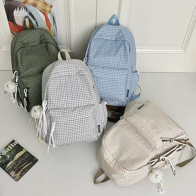 热卖款复古港风格子双肩包少女小清新大容量中小学生书包外出收纳