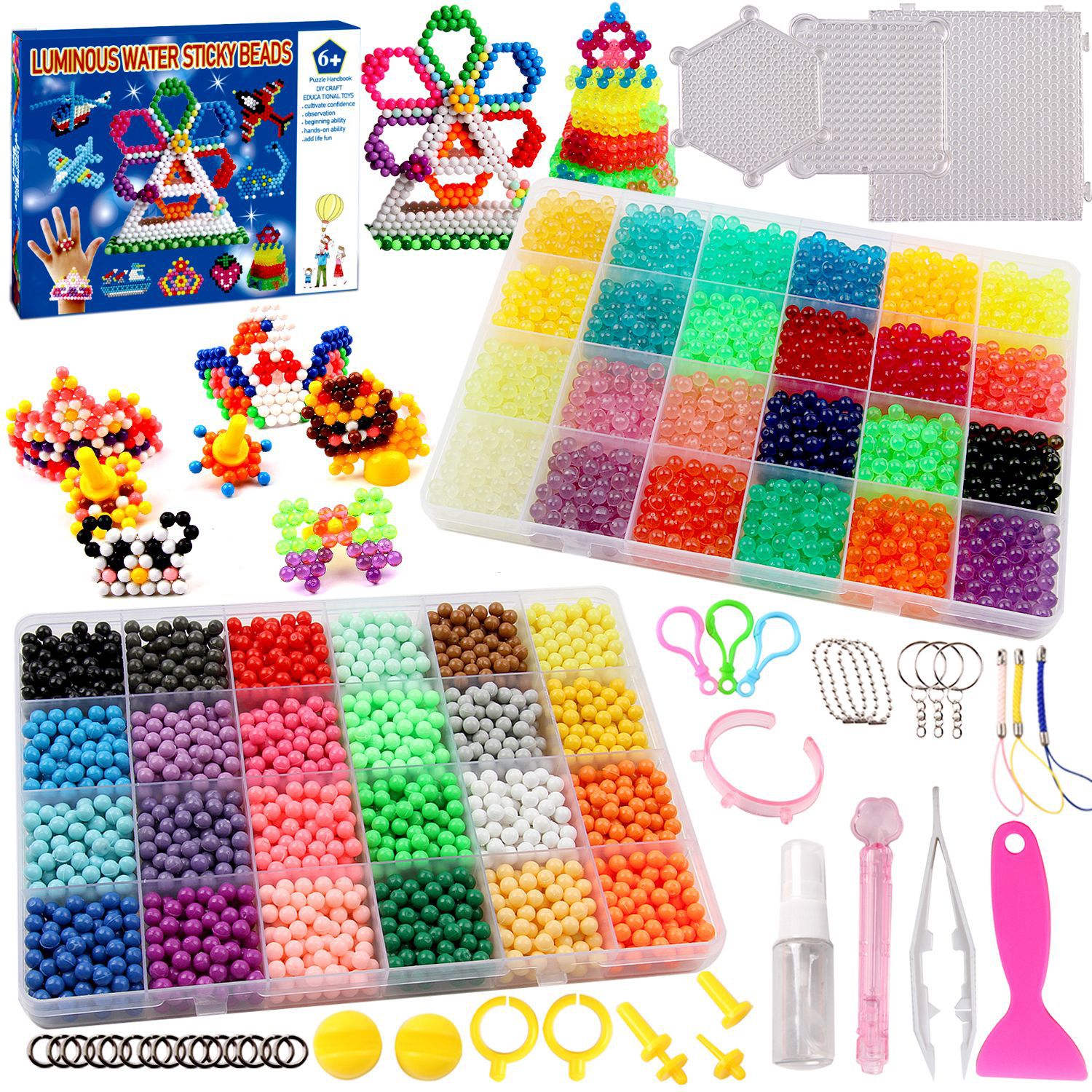 夜光水粘珠神奇水雾魔豆玩具diy手工拼豆豆拼图喷水魔法珠批发