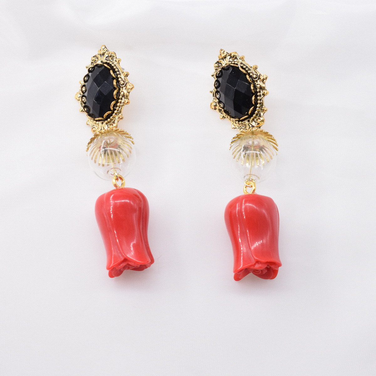 Boucles D&#39;oreilles Rétro En Métal Rose Rouge display picture 5