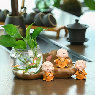 创意可爱慧圆小和尚花器桌面摆件水养绿萝水培花瓶禅意茶台装饰品