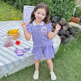 女童夏季套装洋气儿童新款卡通飞袖T恤蛋糕裤子两件套库洛米衣服