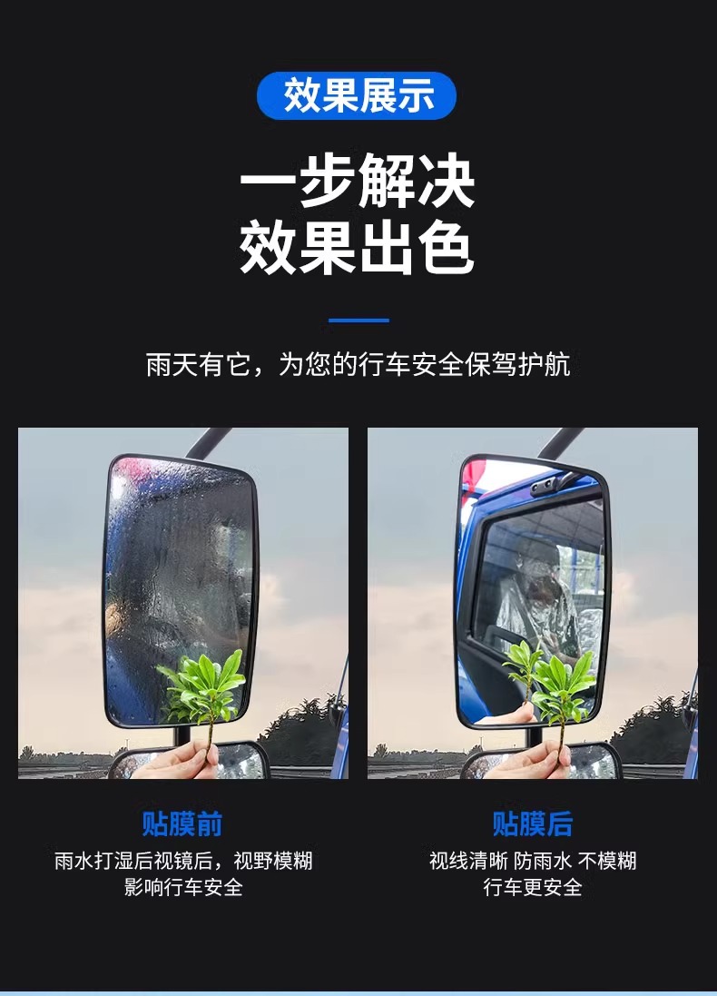 Large truck rearview mirror rainproof film waterproof car reflective anti-fog artifact rainy day glass anti-glare high beam