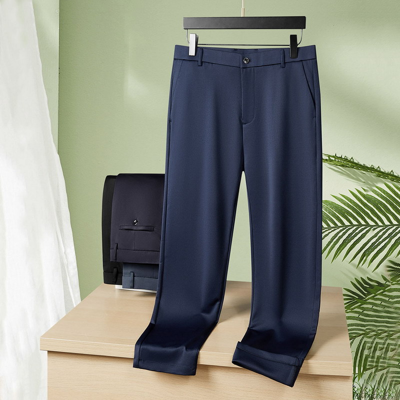 Plus Size Men's Spring and Summer Business Casual Dress Pants, Extra Large Elastic High-Waisted Trousers for Big Men, Loose Fit