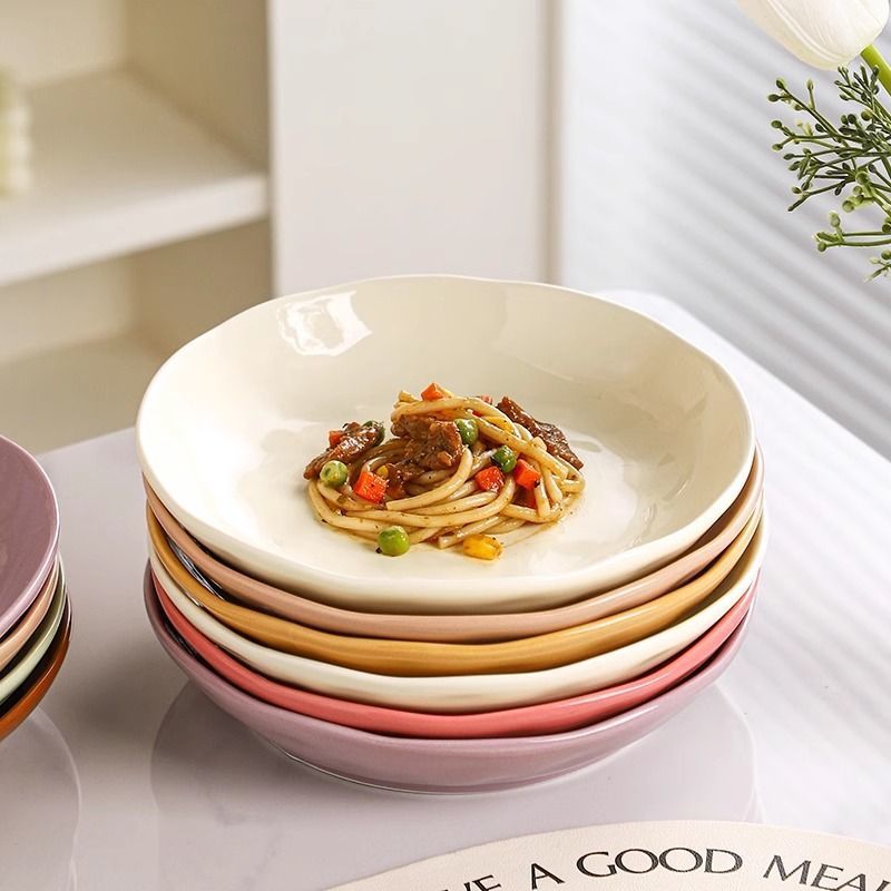 Two Packs of Multi-Color Deep Plates, Thickeneded High-Temperature-Resistant Dinner Plates and Tableware 8inch Round Plates, Household High-Value Dish Plates
