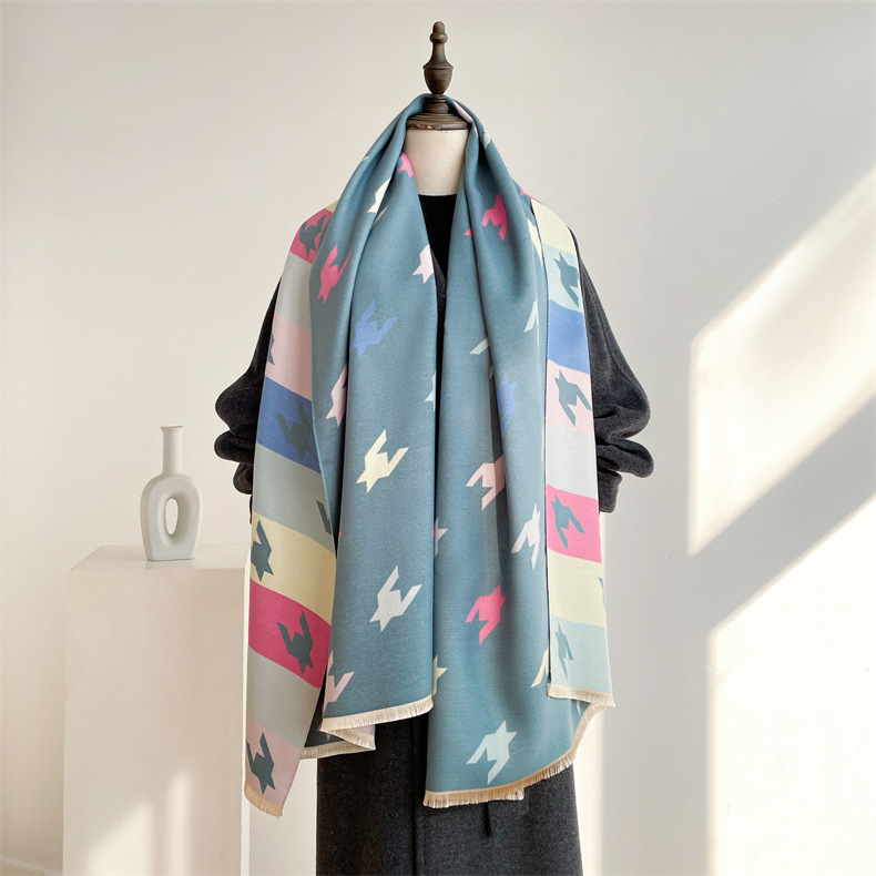 Winterwarm, modisch, hochwertig, Anti-Aging mit beidseitigem Druck und buntem Hahnentrittmuster in Kaschmir_voghion.com