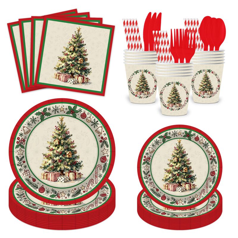 New cross-border Christmas party supplies, Christmas disposable party paper plate set, party Christmas tableware