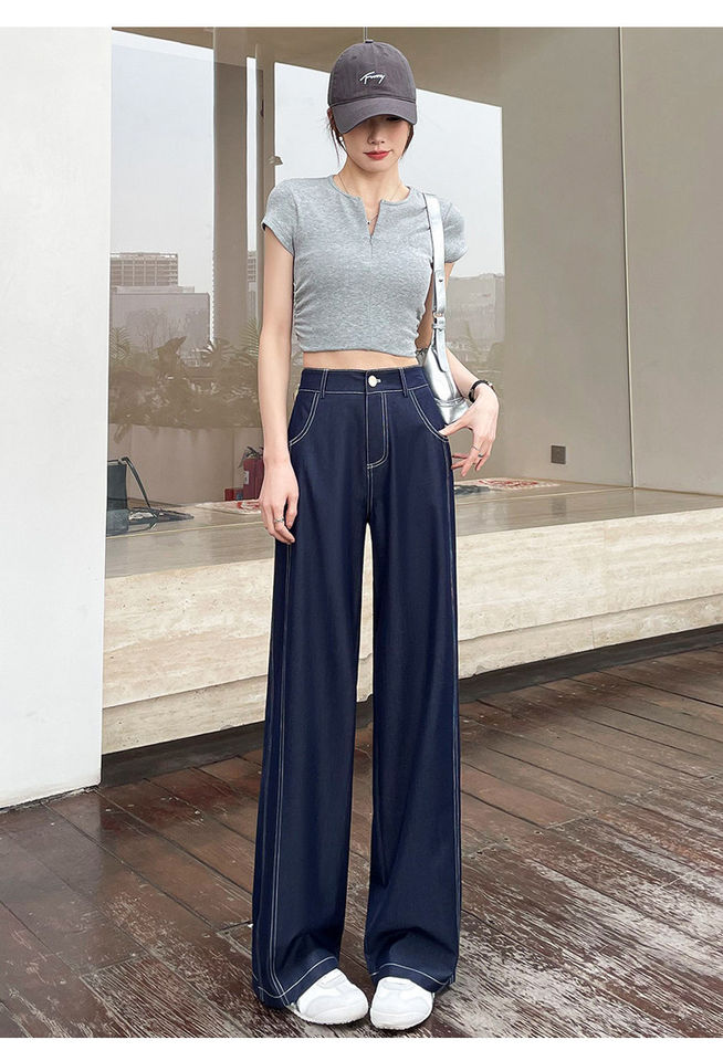 Quần ống rộng giả denim Lyocell Tencel cạp cao dáng mỏng, form suông rủ nhẹ — Denim đen thông thường, Người nhỏ nhắn màu trắng, Quần jean đen cho người nhỏ nhắn, Quần jean đen dáng dài chi tiết 18