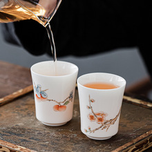 羊脂玉陶瓷茶杯功夫茶家用个人单个手绘主人杯高绿茶闻香品名杯
