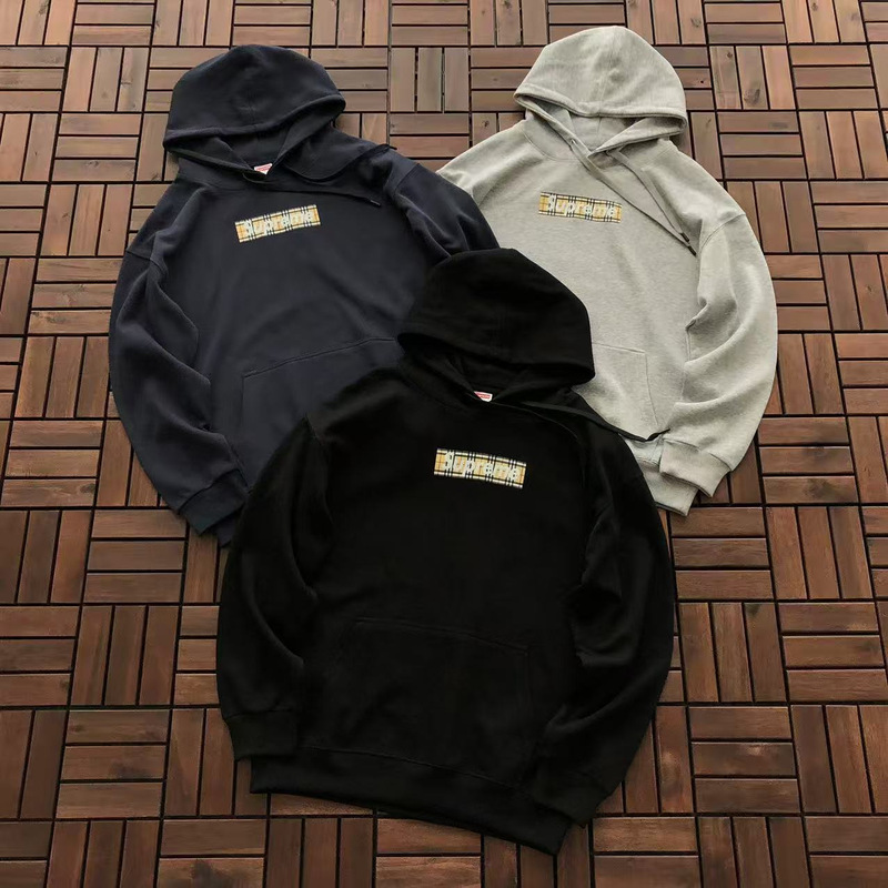 Cross-border in-stock sup heavyweight high-quality fleece-lined hooded sweatshirt, classic BOX shirt, embroidered American-style unisex sweatshirt for couples