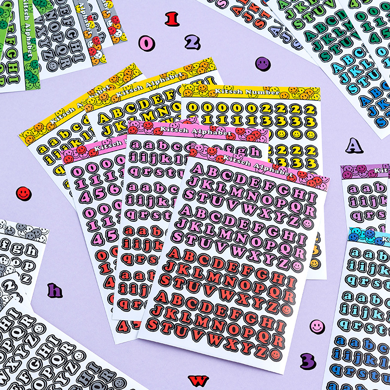 6 piezas Corea del Sur ins coloridas letras inglesas y números pegatinas decorativas cuenta de mano tarjeta pequeña persiguiendo material de cuenta de mano