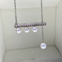 s925厚银 淡水珍珠项链 5-6正圆镜面光 平衡木吊坠 套链 经典大牌