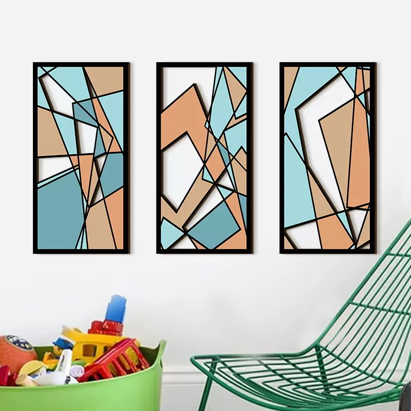 北欧简约几何纹理墙艺术木质镂空木板抽象方块客厅墙面装饰壁挂