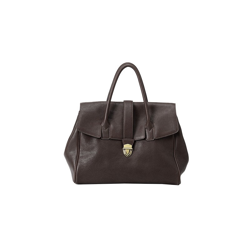 QZ Vegetable-Tanned Top Grain Cowhide Retro Handheld Briefcase Women's Luxury Genuine Leather Large Capacity Commuter Bag - Thumbnail 2