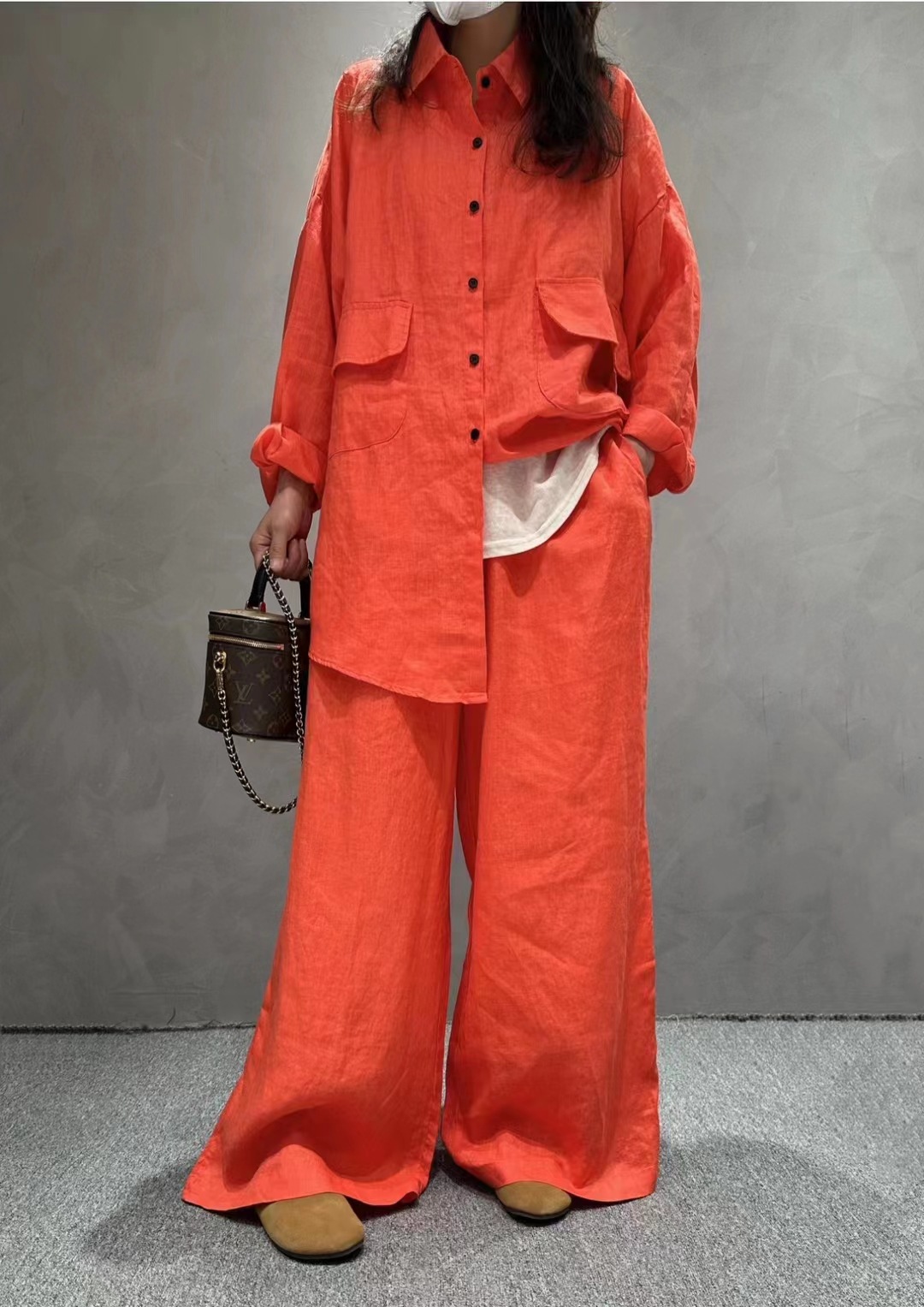 Comfort Function Women's Casual Vintage Style Solid Color Linen Pants Sets