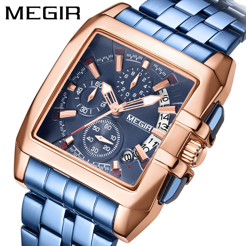 Megir Business Men's Watch Trend Multifunctional Chronograph Steel Belt Cross-border Quartz Men's Watch 2018G
