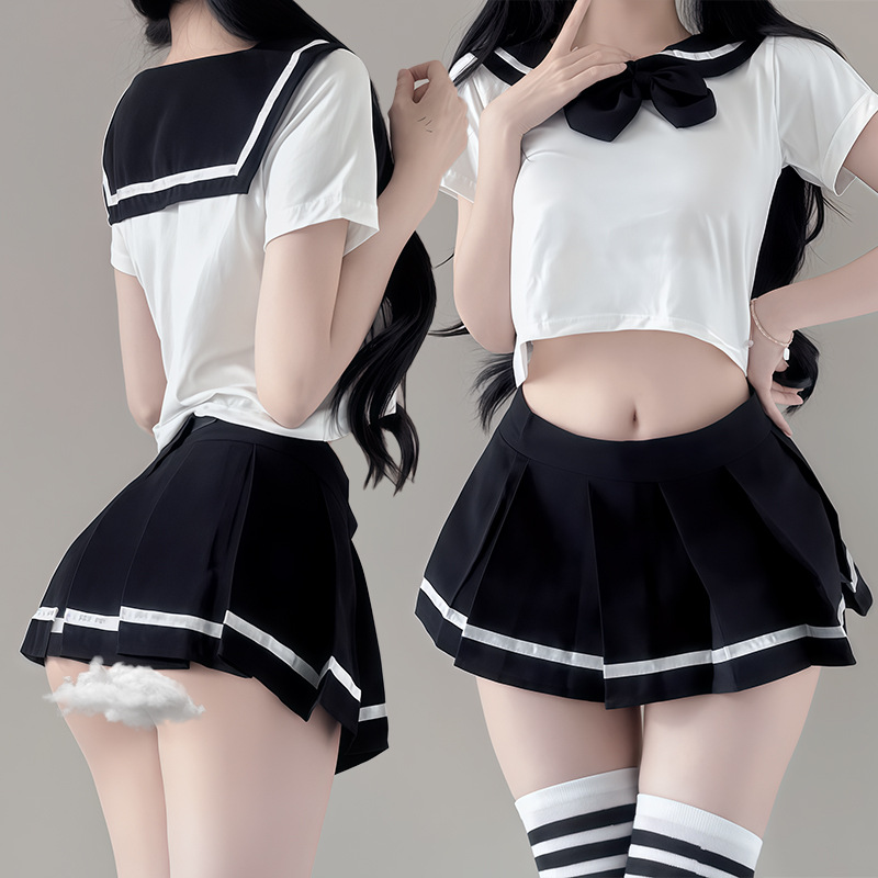 Sexy Japanese Style Sailor Female Sexy Lingerie Temptation Cute Pleated Short Nightgown Preppy Style Jk Uniform Suit 650