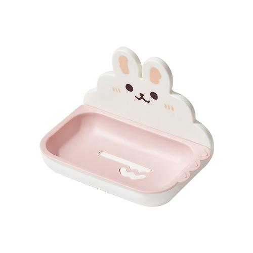 Cute cartoon double-layer soap box without punching wall-mounted drain household bathroom bathroom soap box storage rack