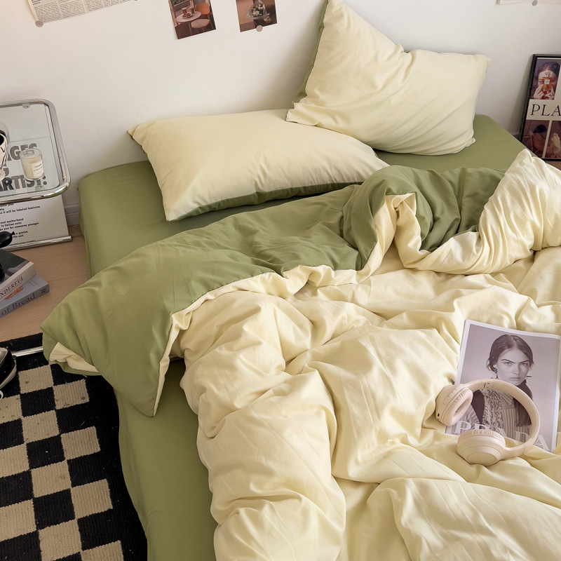 Madre y bebé clase A dormitorio desnudo cuatro piezas de algodón puro algodón colcha cubierta sábanas de cama de dormitorio de estudiantes tres piezas de conjunto