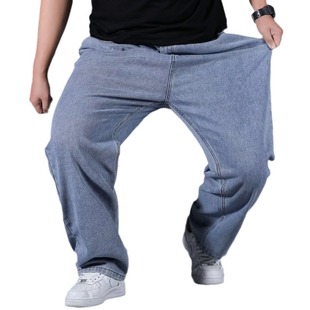 Cross-border Select Plus Large Size Fat Men's Jeans Men's Loose Straight Casual All-match Deep Crotch Wear-resistant Men's Pants