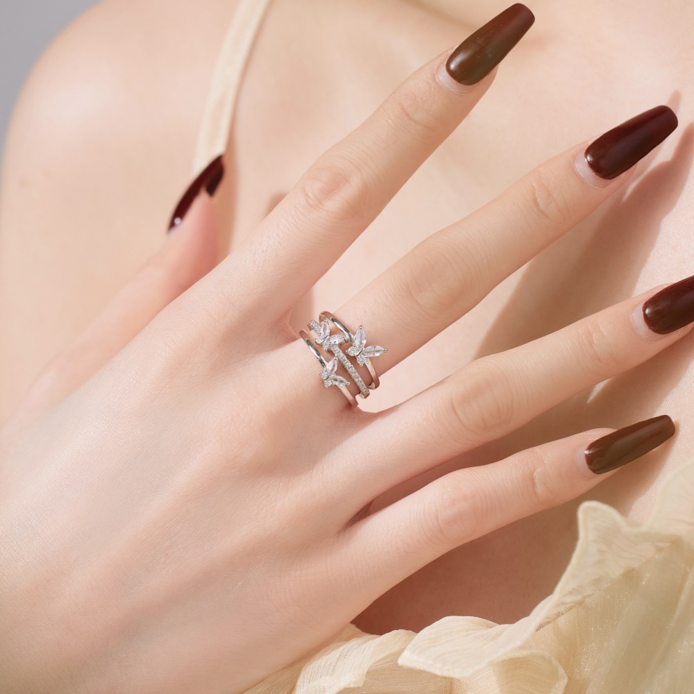 5g Weight Zircon Inlay Material Open Rings, Rings Classification 6, 9, Adjustable Ring Size 1 Piece Quantity Daily, Tea Party Occasion 925 Sterling Silver Material Butterfly Pattern Women's Gender Inlay Design Sweet, Shiny Style 925 Sterling Silver Zircon Butterfly Open Rings Rings 20