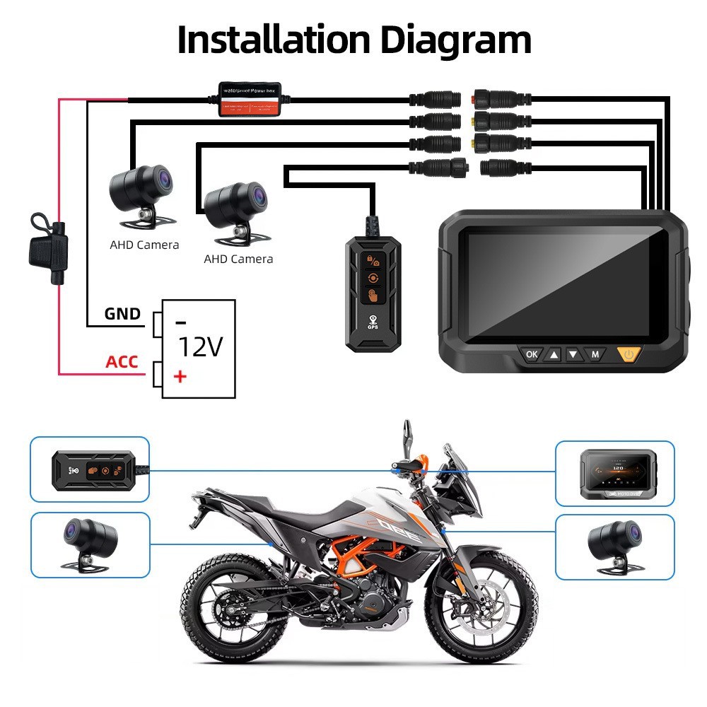 Cross-border motorcycle recorder, high-definition waterproof motorcycle recorder, WiFi connectivity, dual front and rear recording of driving trajectory