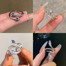中古vintage锆石蛇形戒指轻奢小众高级感食指戒时尚个性手饰批发