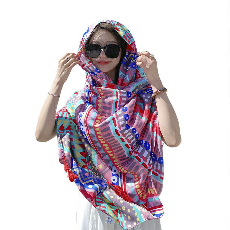 2023 versión coreana de la moda dulce Joker algodón sensación grande toalla playa turismo protector solar bufanda aire acondicionado mantón