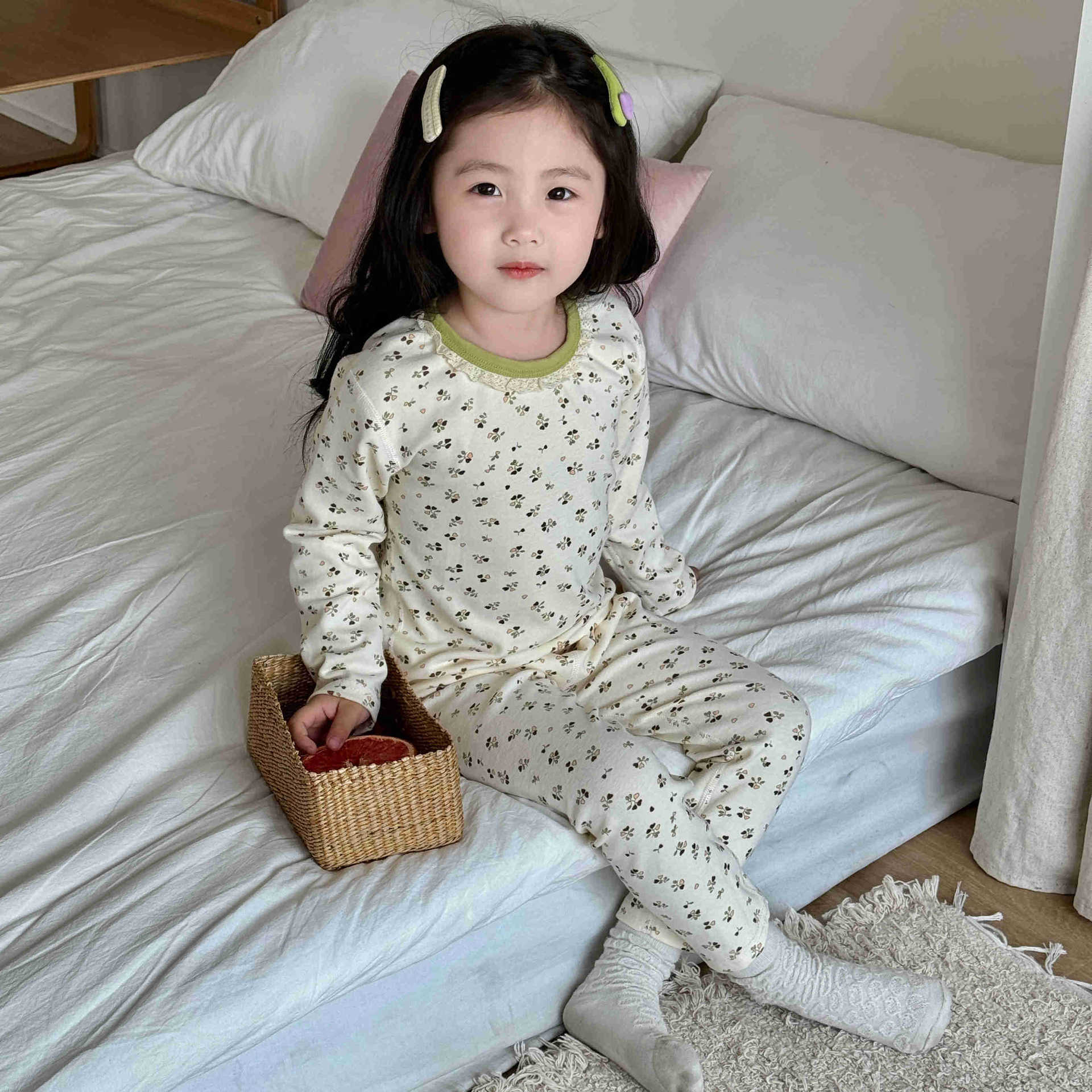 300g Children's Brushed Velvet Autumn Clothes Set, Boys and Girls Pure Cotton Seamless Loungewear
