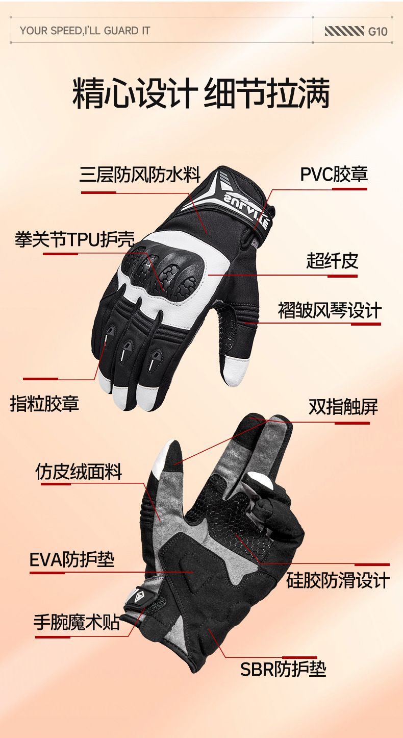 Sulaite Motorcycle Riding Gloves Tpu Anti-Fall Rider Motorcycle Equipment Full-Finger Motorcycle Gloves Winter