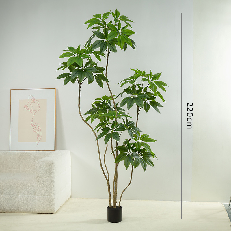 Babi-Jifeng Simulación Planta verde Árbol de la fortuna Planta de árbol falso de lujo ligero de alta gama Planta en maceta Decoración de piso grande de interior