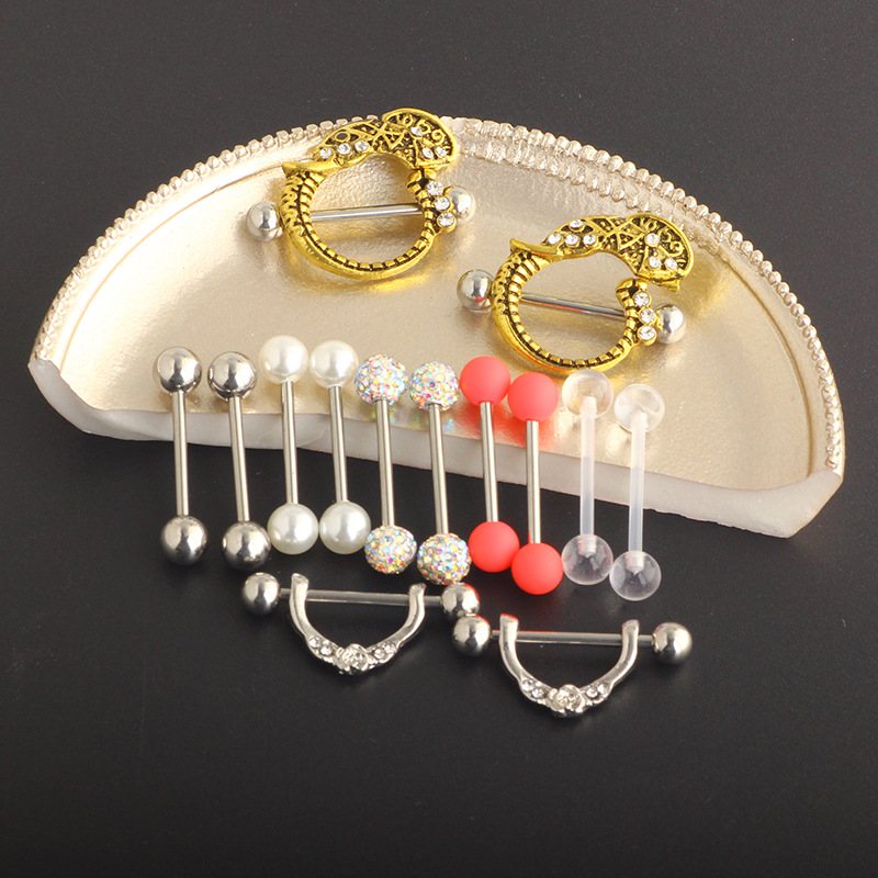 2021 New U-Shaped Crown Nipple Ring Set 14-Piece Stainless Steel Body Piercing Jewelry, Cactus Element Earrings, New Chinese Style detail image 7
